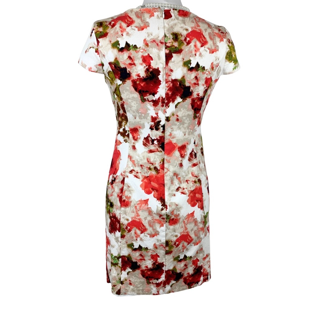 Liz Claiborne White Red Floral Boudreau Neckline Cap Sleeves Sheath Midi Dress 4 - Picture 10 of 15